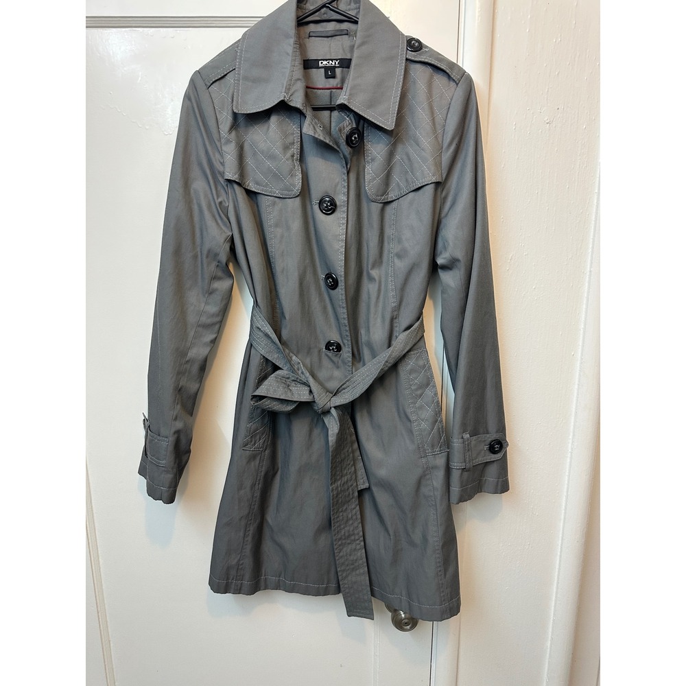 DKNY Donna Karan New York Women Iron Grey Quilted Trench Coat 06130 L